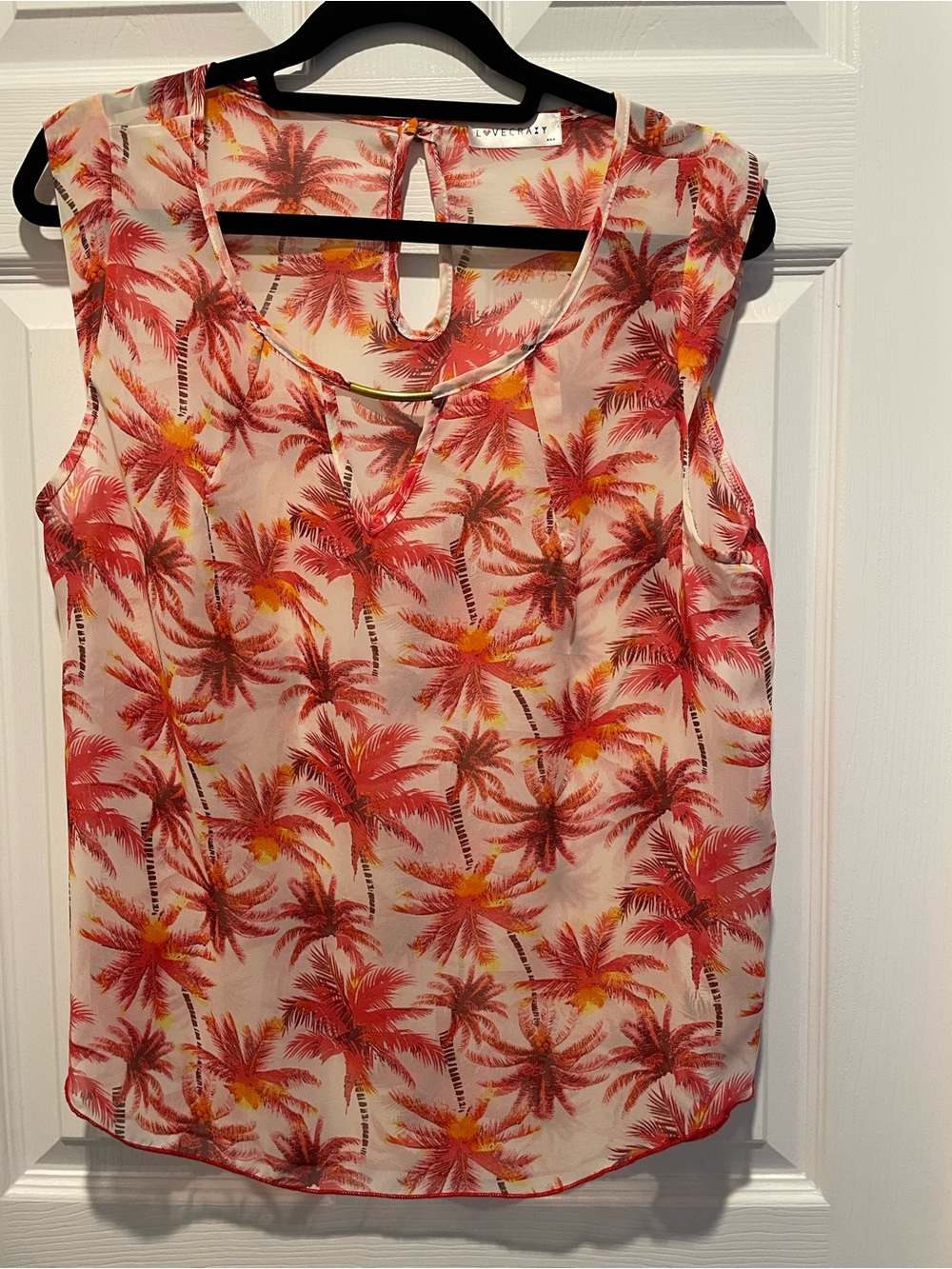 Love Riche Red and Orange Palm-Print Sleeveless Top